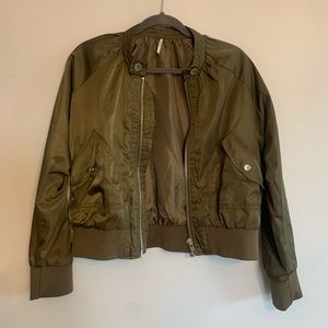 Rich Olive Green Bomber Free People Jacket